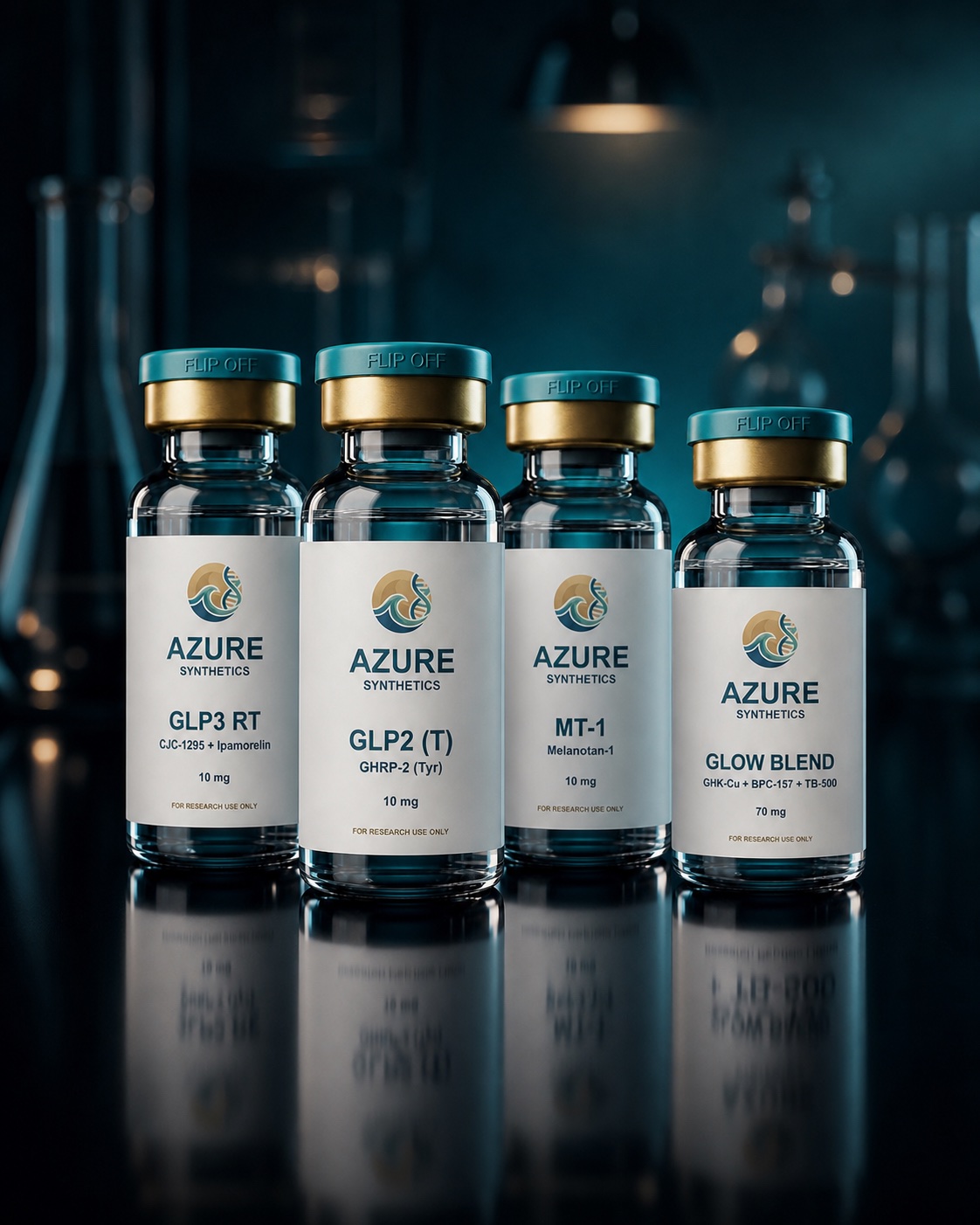 Azure Synthetics labeled research vial lineup